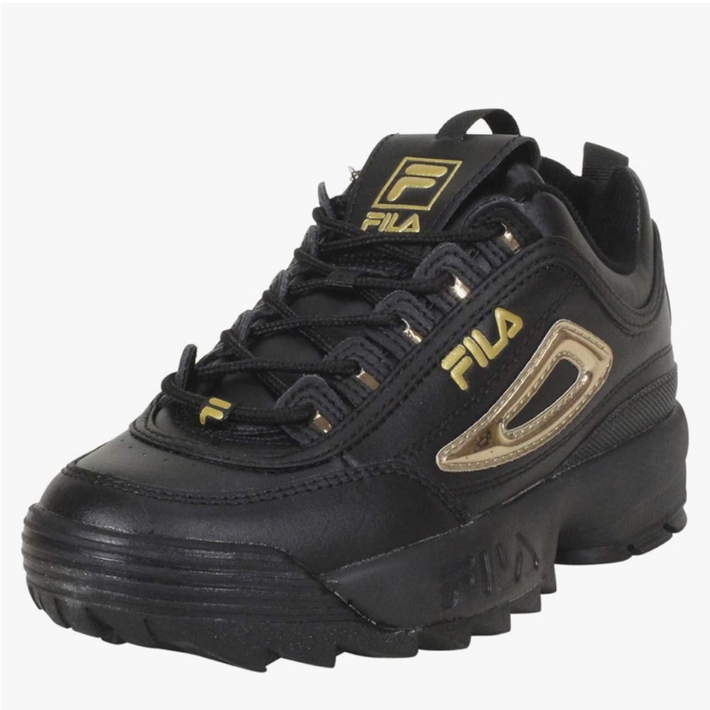 FILA Sneakers Disruptor II Premium Metallic Gold Accents Black Leather Platform